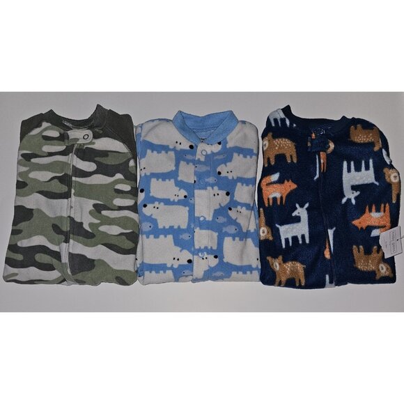 3 Pairs Fleece Footie Pajamas Sleepers Lot Baby Boy 6 Months Carter's Baby Gear - Picture 1 of 14